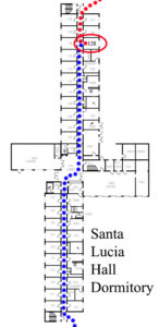 It's logical to assume that if Paul escorted Kristin to his room he would have taken the following path into Santa Lucia Hall.